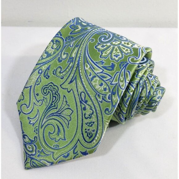 Croft & Barrow Mens Necktie Green & Blue Paisley Silk Tie - Picture 2 of 8
